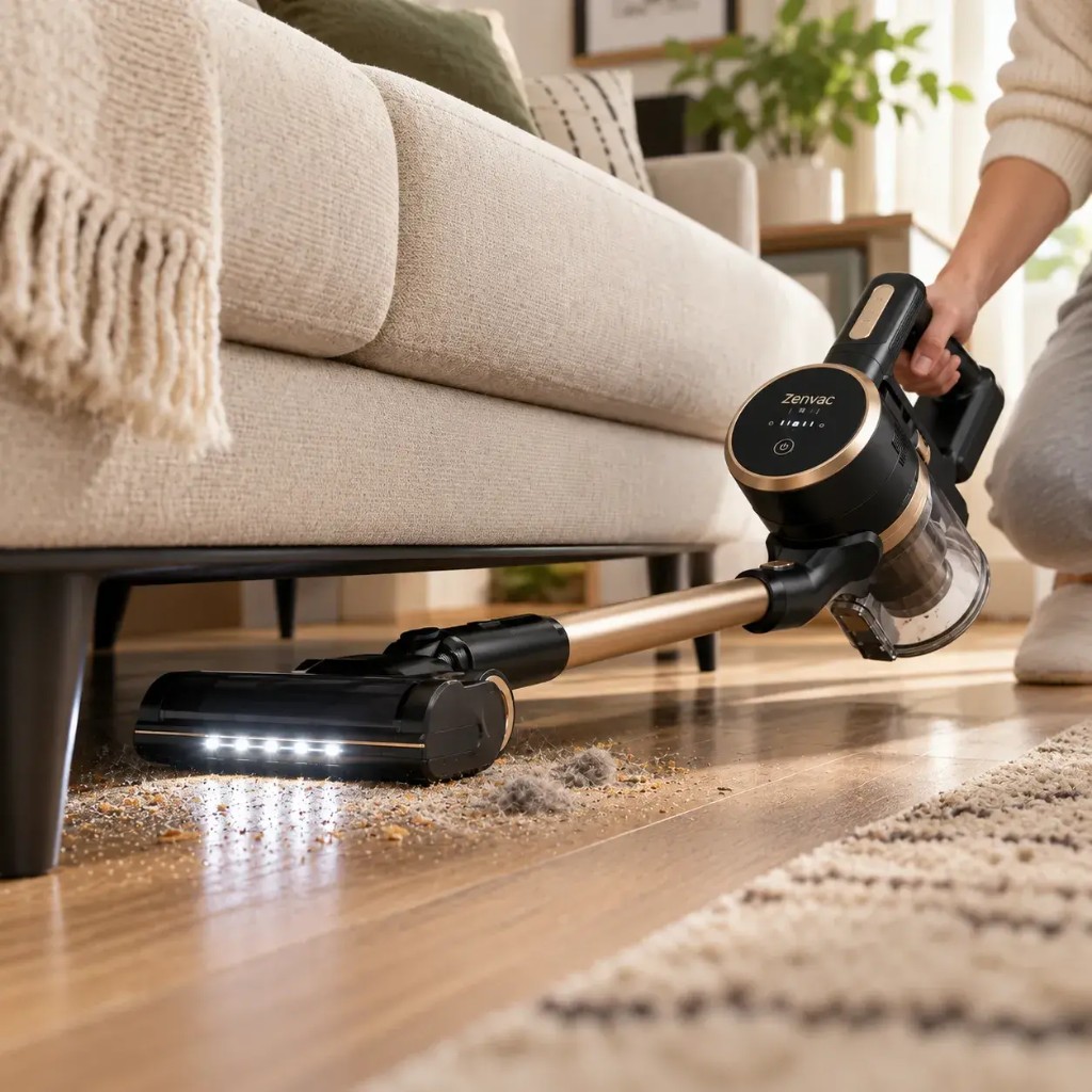 Zenvac leggero senza fili che pulisce sotto il divano con fari LED