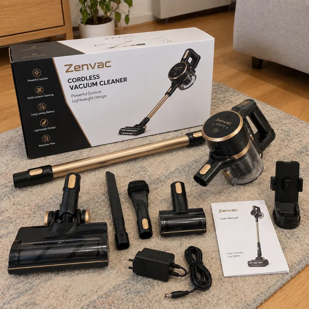 Kit completo Zenvac con confezione, aspirapolvere e tutti gli accessori